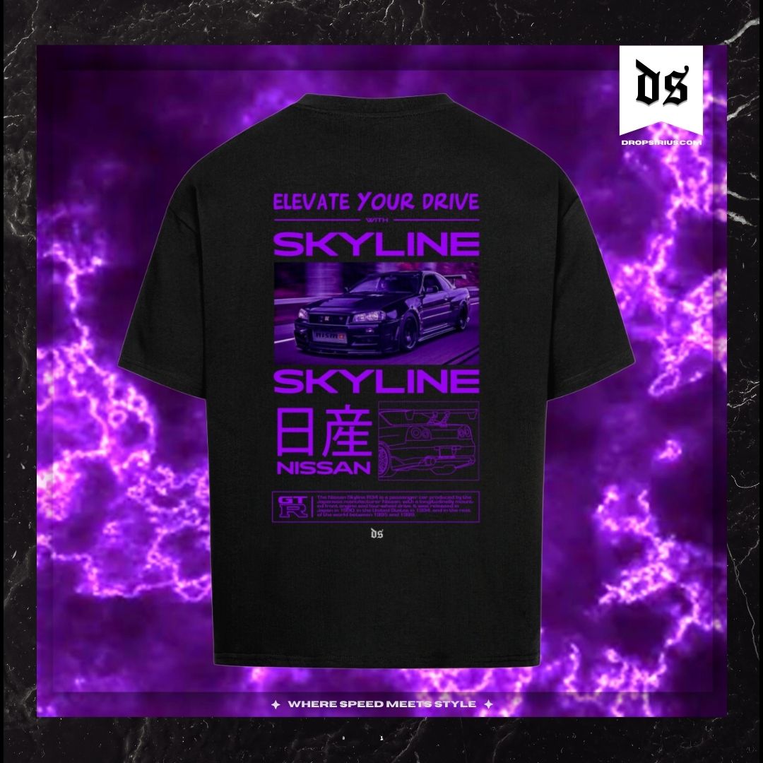 Elevate Your Drive Skyline T-Shirt (Backprint) – Hochwertiger Fahrspaß