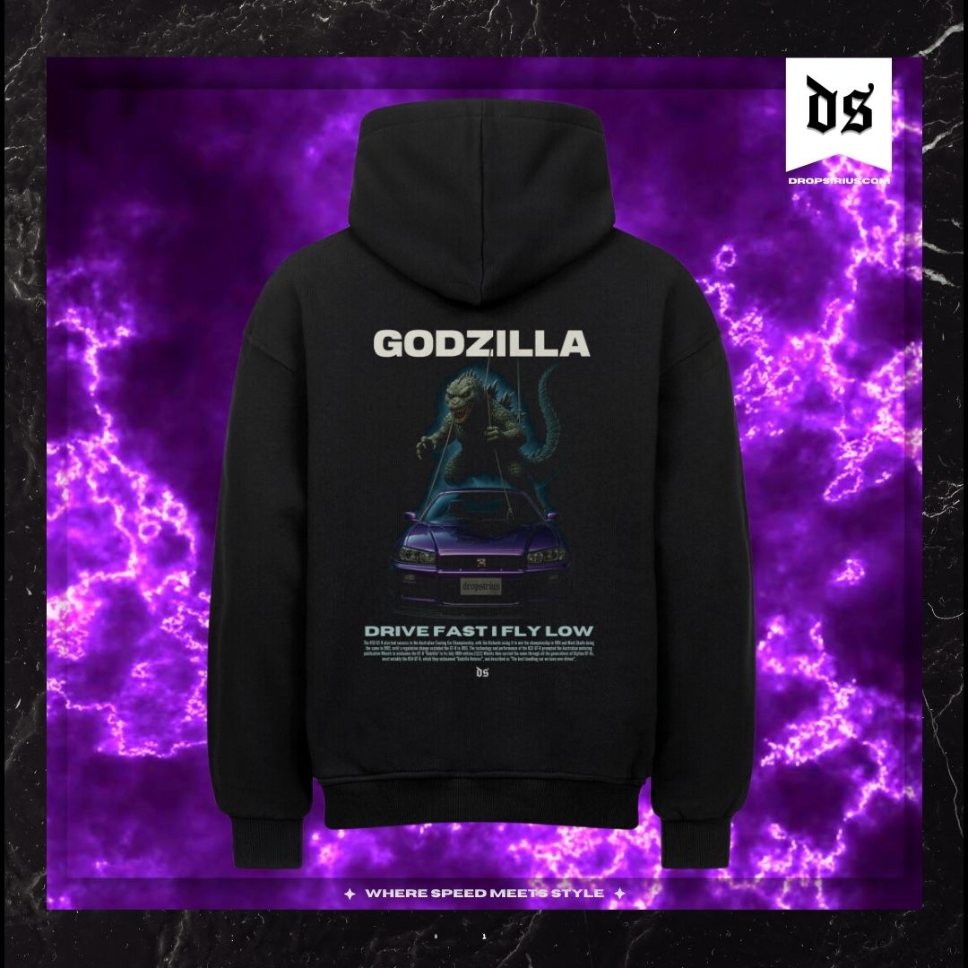Godzilla Hoodie, Drive Fast I Fly Low Hoodie, Godzilla Oversized Hoodie, Godzilla Backprint Hoodie, Oversized Hoodie, Heavy Cotton Hoodie, Street Racing Hoodie, Drop Shoulder Hoodie, 380 GSM Hoodie, Car Enthusiast Apparel, Popkultur Hoodie, Retro Streetwea