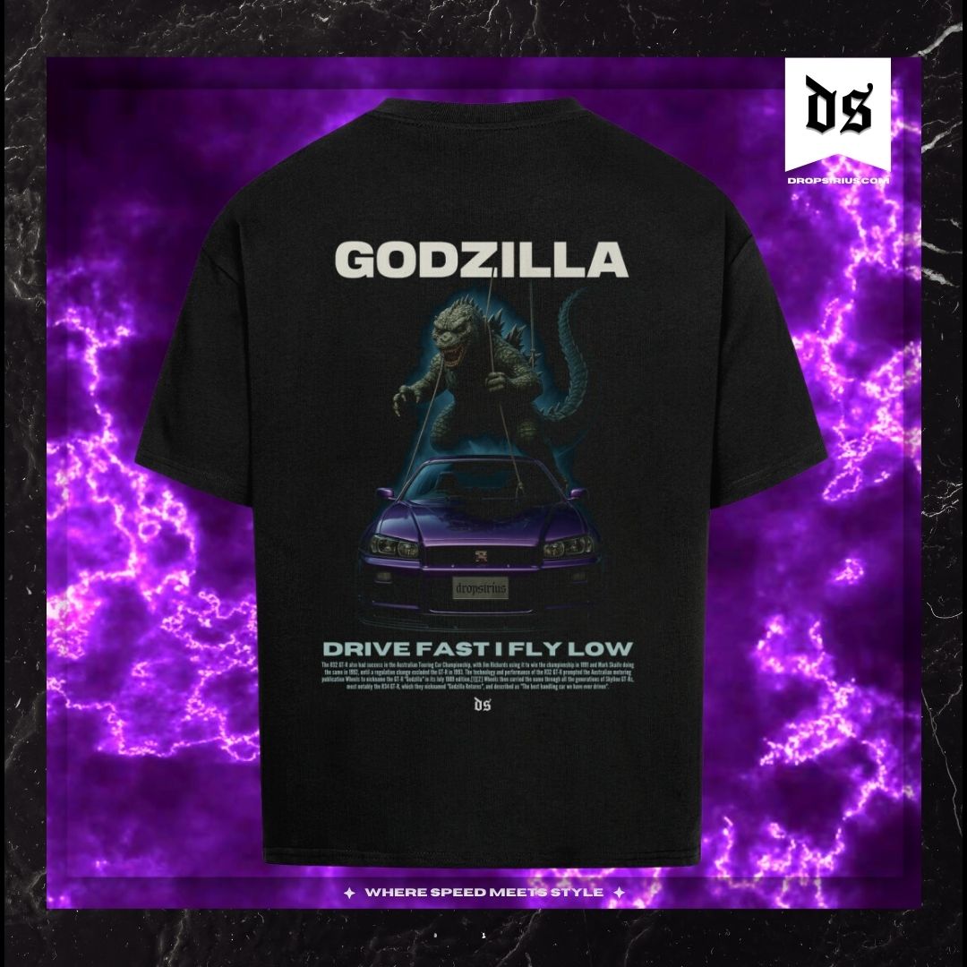 Godzilla T-Shirt – Drive Fast I Fly Low Oversized Backprint
