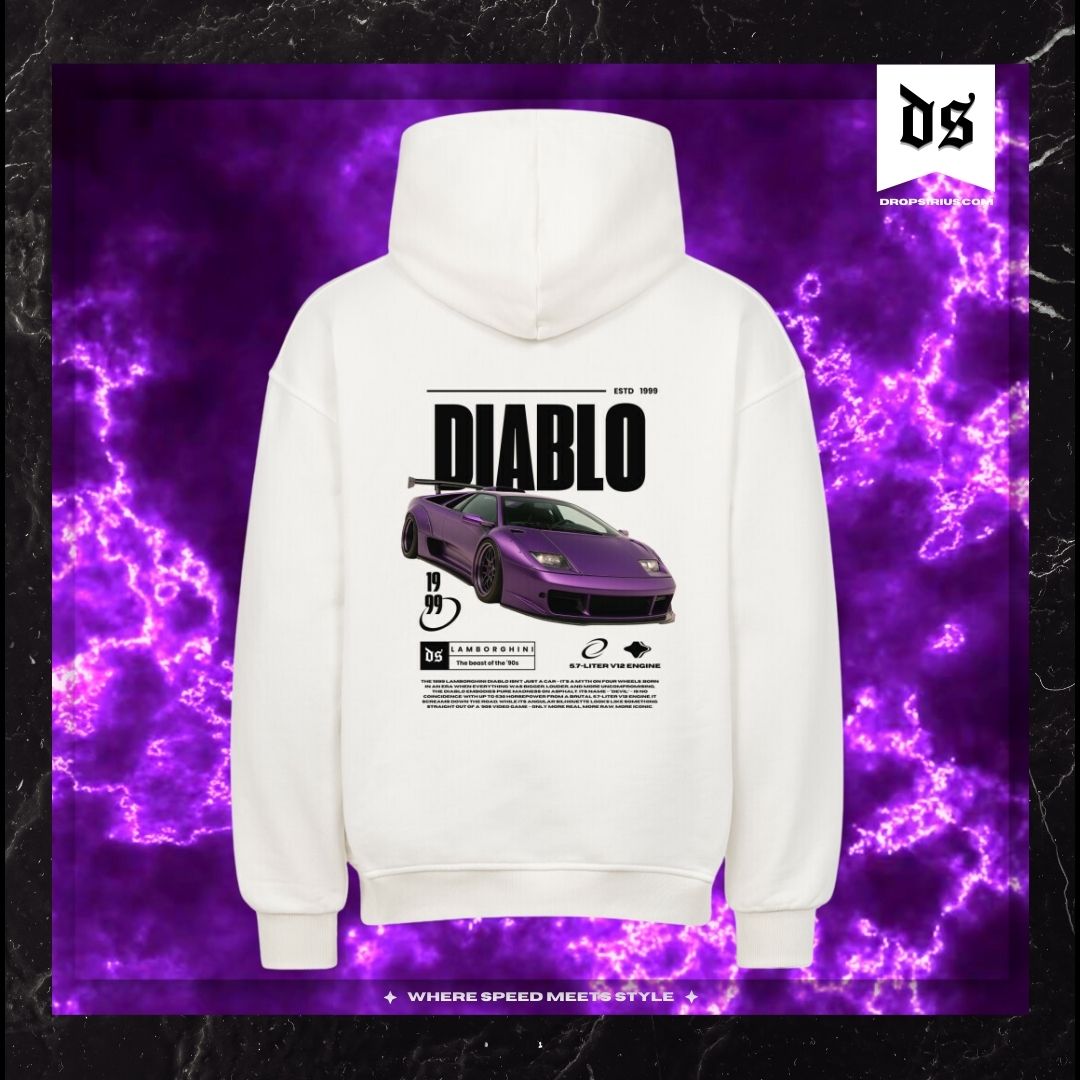 Lamborghini Diablo Hoodie – White Edition (Backprint)