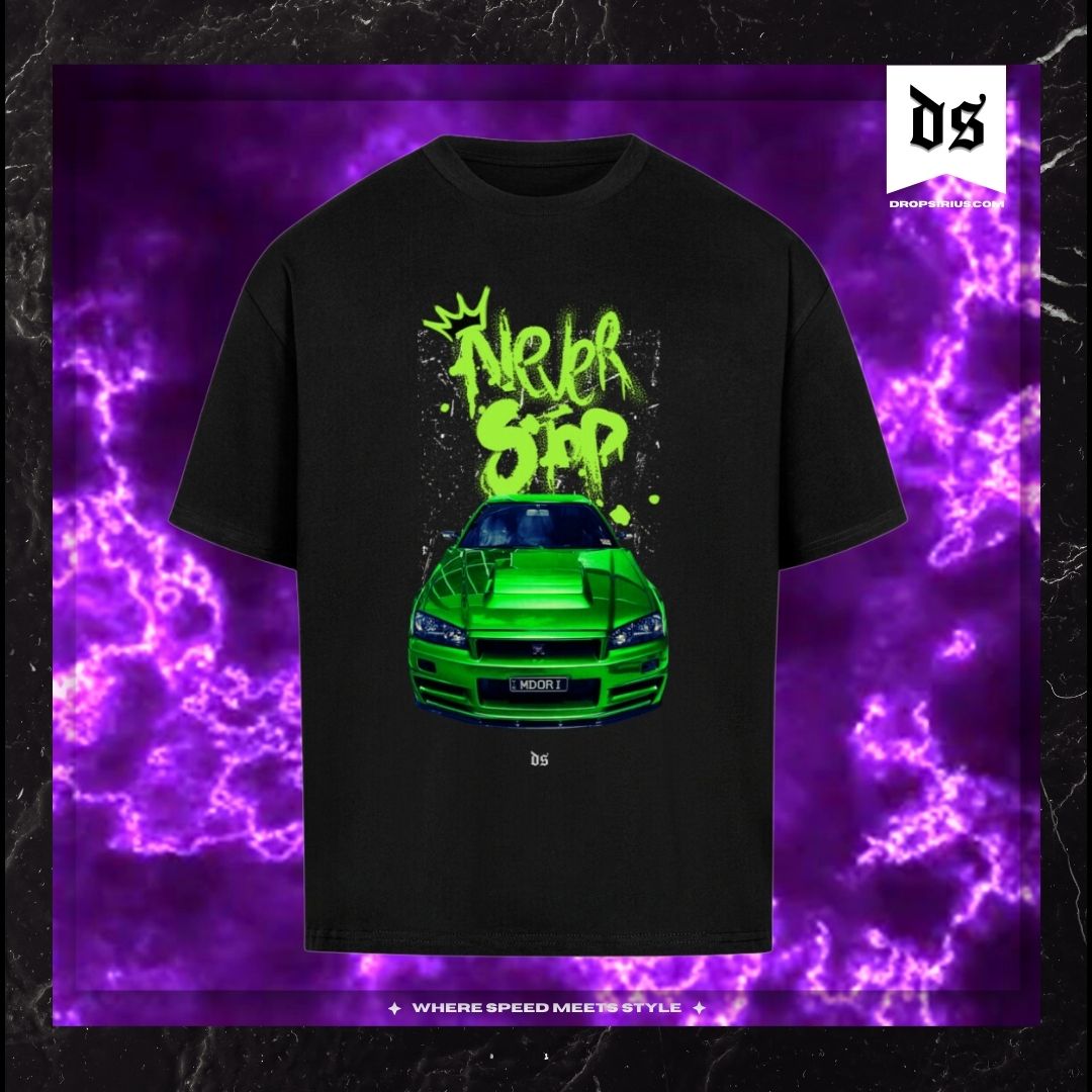 Never Stop Skyline T-Shirt – Grüne Power und Adrenalin